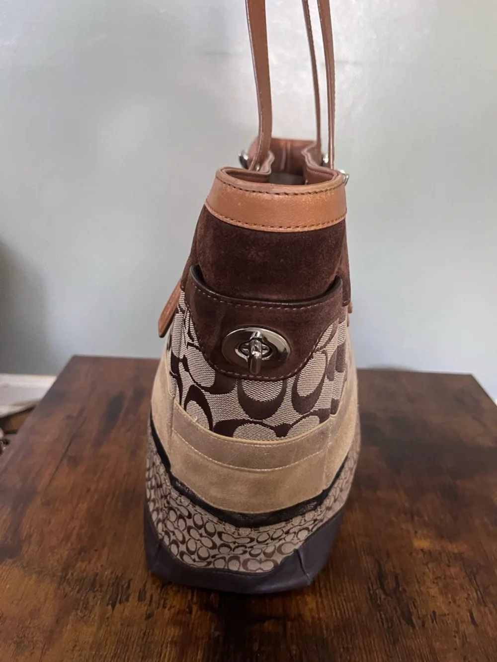 Coach Signature Patchwork stripe Tote in Brown, Tan and Cream - Picture 5 of 12